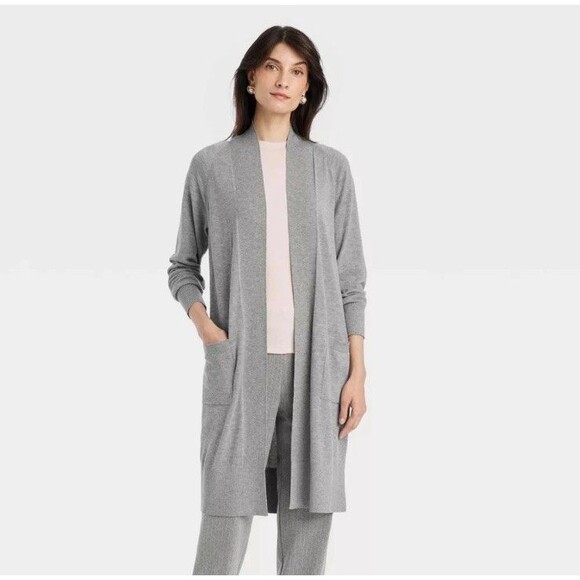 NWT A New Day Women's Open Front Duster Longline Cardigan Gray Knit- Size Small - Picture 1 of 8